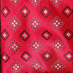 Vintage Peebles Red Black White Square Geometric 100% Silk Hand Made Classic Tie